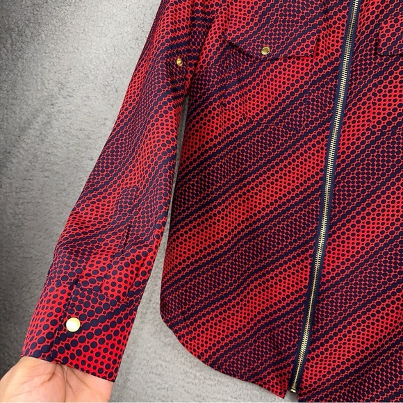 Michael Michael Kors Top Small Navy Red Womens Polka Dot Geometric Print Blouse - Picture 11 of 12